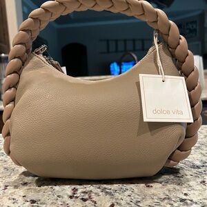 Dolce Vita Beige Braided Handle Shoulder Bag